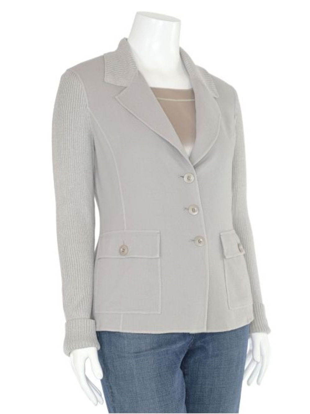 St. John Knits 3-Button Wool Crepe Jacket Blazer Seen By Hand Silver Gray Sz 2